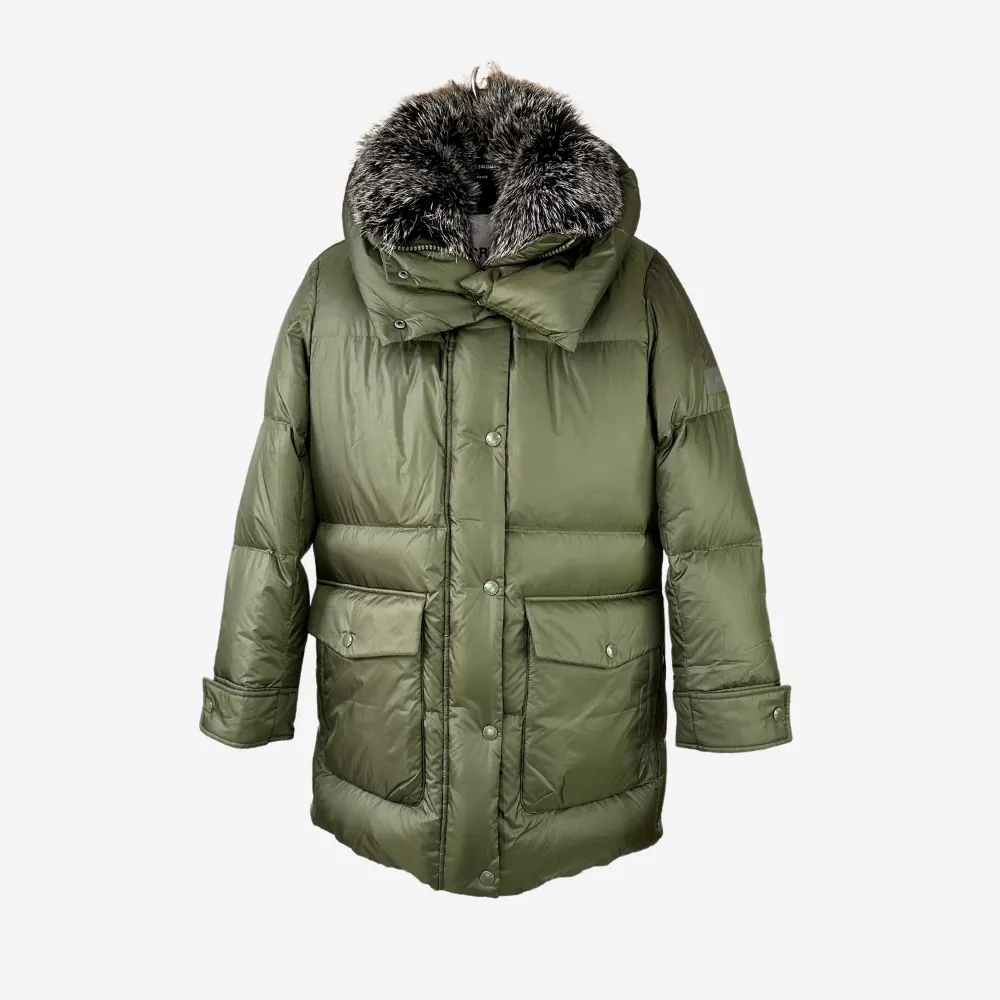 Yves Salomon Padded Hooded Coat - Hunter Green